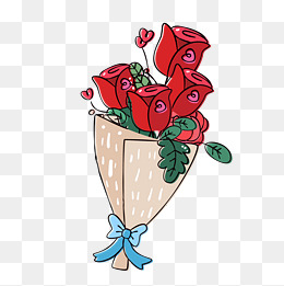 卡通手绘红色玫瑰花束