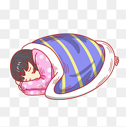 盖蓝色被子睡觉人物插画