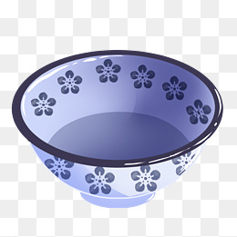 手绘蓝色的大碗插画