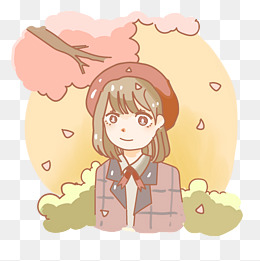 樱花飘落卡通少女png