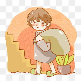卡通扛麻袋少女png