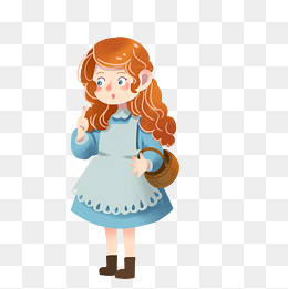 卡通小女孩拿着篮子免抠图
