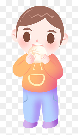 吃包子的男孩插画