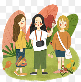 郊游拍照春天郊外少女同学闺蜜出游png植物春光