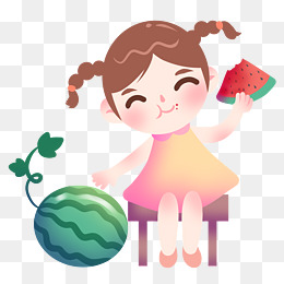吃西瓜的女孩插画