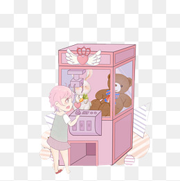 小女孩在玩抓娃娃