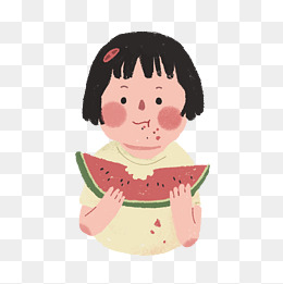 夏天吃西瓜的女孩