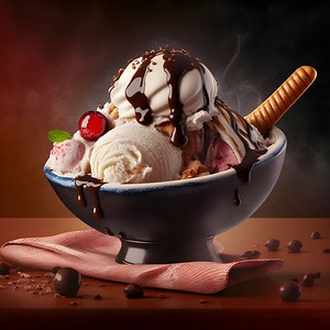 巧克力冰淇淋球摄影照片_冰淇淋球细节图