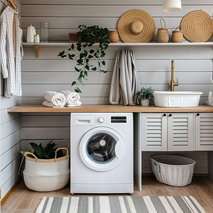 洗衣机和舒适的家具照片