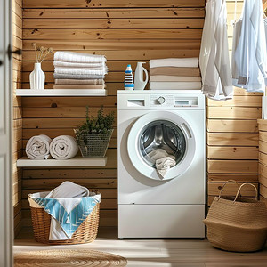洗衣机和舒适的家具高清摄影图