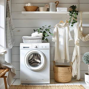 洗衣机和舒适的家具照片