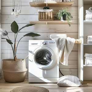 洗衣机和舒适的家具摄影照片