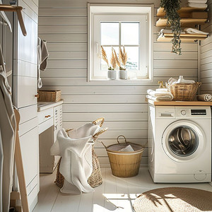 洗衣机和舒适的家具摄影图