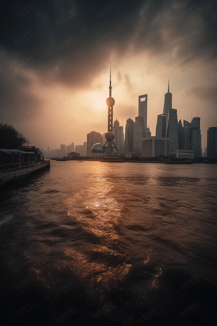 上海浦东外滩黄昏高清摄影大图-千库网