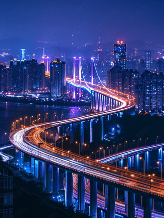 深圳湾跨海大桥城市风光夜景全景图