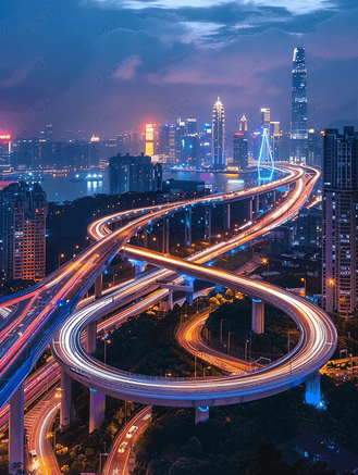 深圳湾跨海大桥城市风光夜景全景图