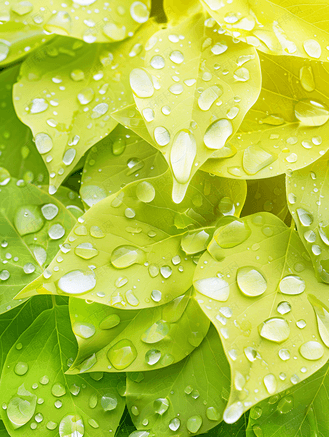 雨后清新树叶水滴纹理特写背景