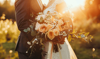 婚纱照摄影图片图片素材夕阳下的浪漫婚纱照特写