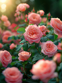 粉红色的玫瑰园春天浪漫摄影图