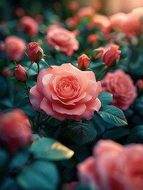 粉红色的玫瑰园春天浪漫摄影配图