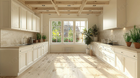 厨房的设计浅奶油色高清摄影图