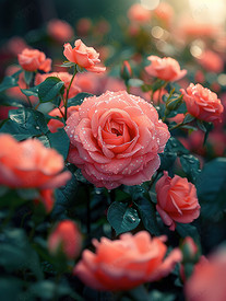 粉红色的玫瑰园春天浪漫图片