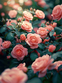 粉红色的玫瑰园春天浪漫照片