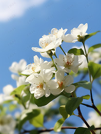 白色茉莉花淡蓝色天空照片