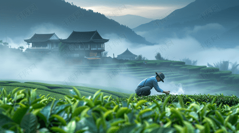 茶园中采茶的茶农摄影9