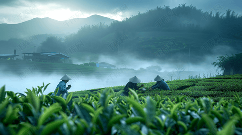 茶园中采茶的茶农摄影10