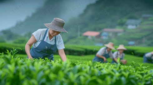 茶园中采茶的茶农摄影1