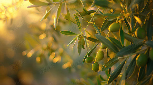 阳光下的橄榄树枝叶果实图片