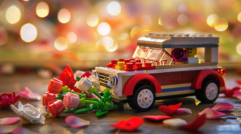 鲜花和跑车模型情人节图片