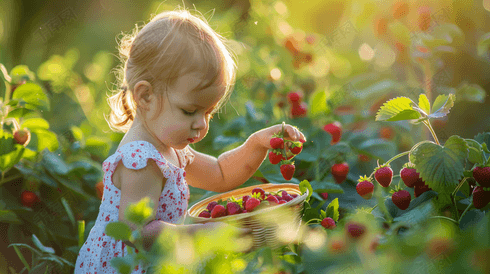 采摘草莓的儿童摄影6