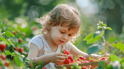 采摘草莓的儿童摄影7