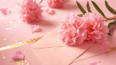 鲜花康乃馨和信封摄影1