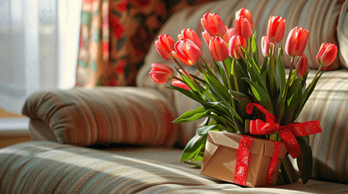 鲜花郁金香和礼物盒子17