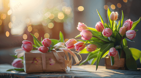 鲜花郁金香和礼物盒子19