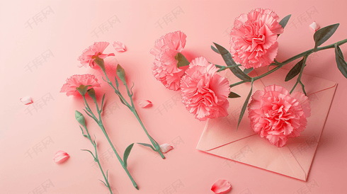 鲜花康乃馨和信封摄影5
