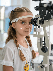 接受眼科检查的女孩在配有特殊设备的