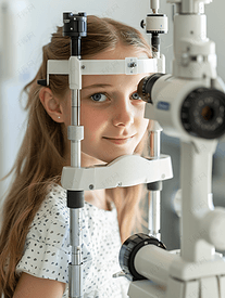 接受眼科检查的女孩在配有特殊设备的