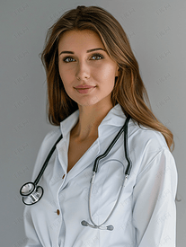 吸引力的女医生用听诊器的照片