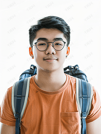 白色背景工作室教育理念下的亚洲大学生肖像