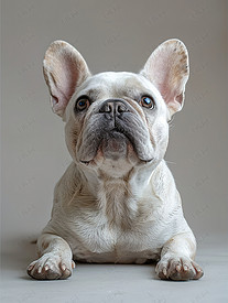 白色法国斗牛犬宠物狗肖像摄影照片