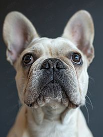 白色法国斗牛犬宠物狗肖像高清摄影图