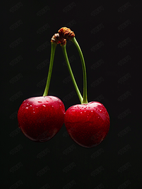 黑色背景中分离出两个成熟的樱桃浆果
