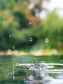 下雨天雨水水滴特写图片