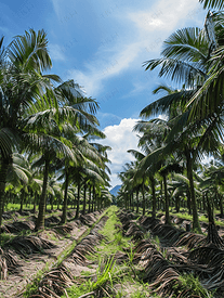 有蓝天的椰子棕榈种植园在泰国