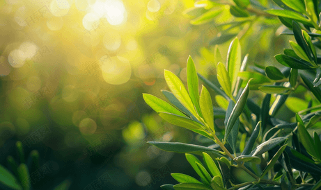 阳光下橄榄树叶子的特写照片