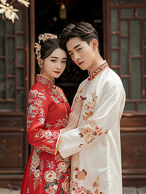 中式婚纱照中国风格高清摄影图
